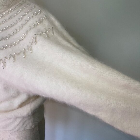 Big Star Womens Angora Sweater White Size Small Vintage Dolman Sleeve Pearls - Picture 15 of 16